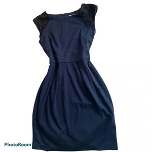 Laura Petites navy lace mini  midi sleeveless dress